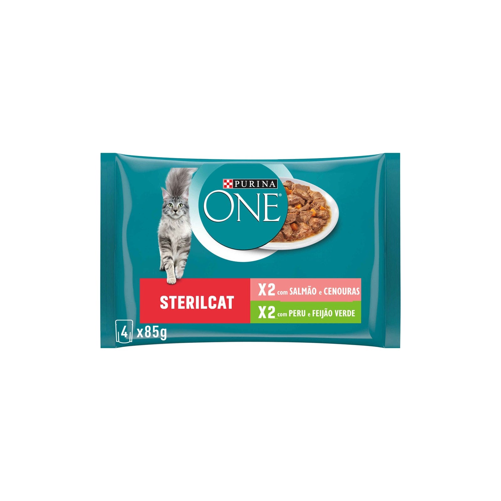 Purina One Comida Húmida Gato Esterilizado Salmão e Peru 4x85g