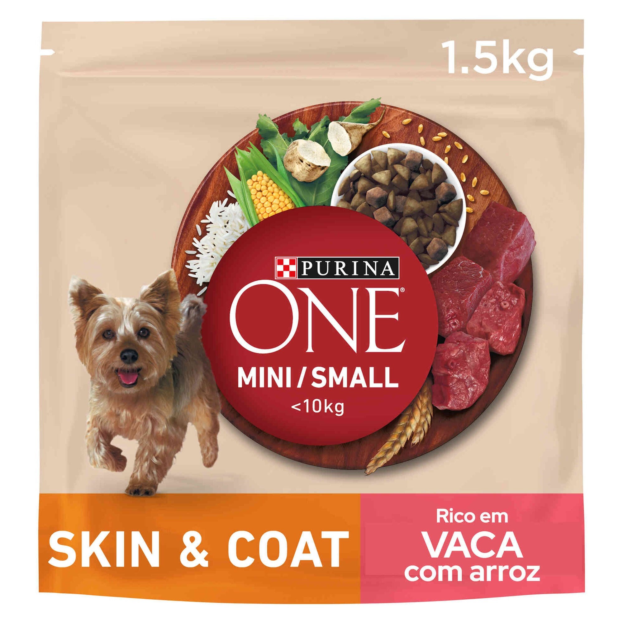 Purina One Mini Ração Cão Adulto Pele e Pelo Vaca Arroz 1,5 kg