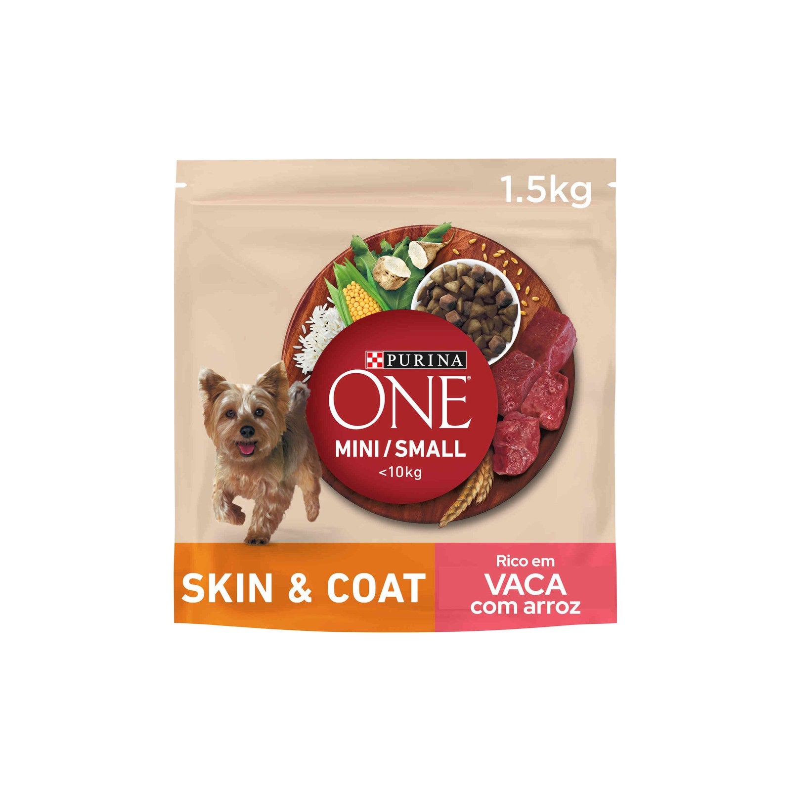 Purina One Mini Ração Cão Adulto Pele e Pelo Vaca Arroz 1,5 kg