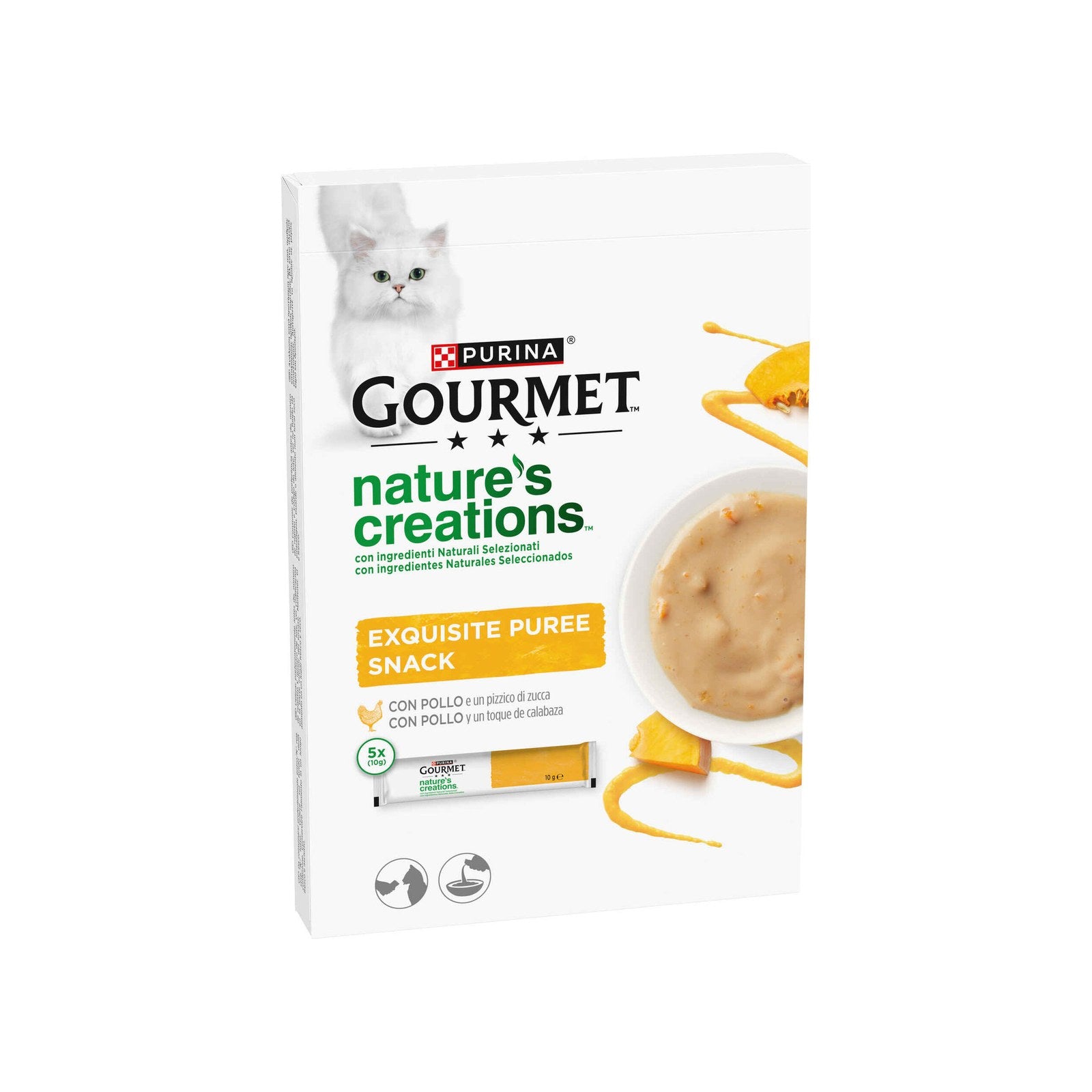 Purina Gourmet Nature Snack Puré de Frango e Abóbora para Gato Adulto 5x10 g