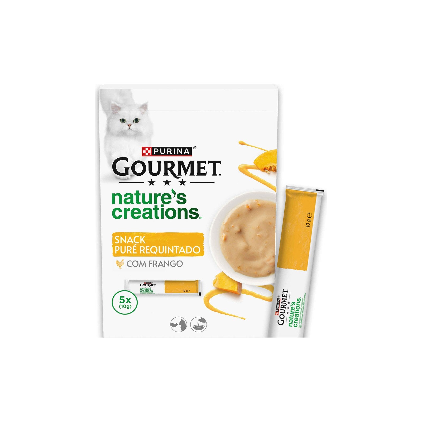 Purina Gourmet Nature Snack Puré de Frango e Abóbora para Gato Adulto 5x10 g
