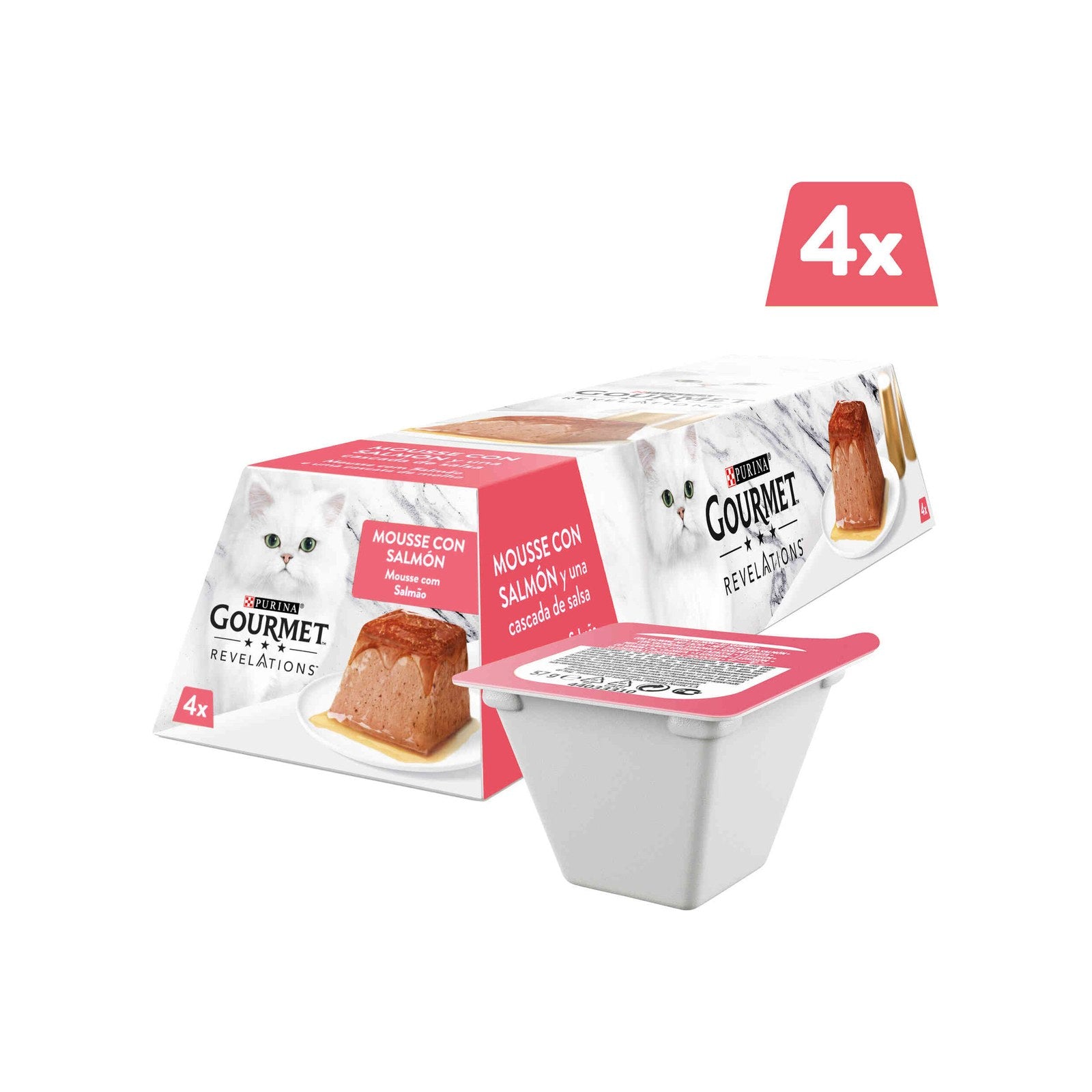 Purina Gourmet Revelations Mousse Salmão para Gato Adulto, 4 porções 4x57 g