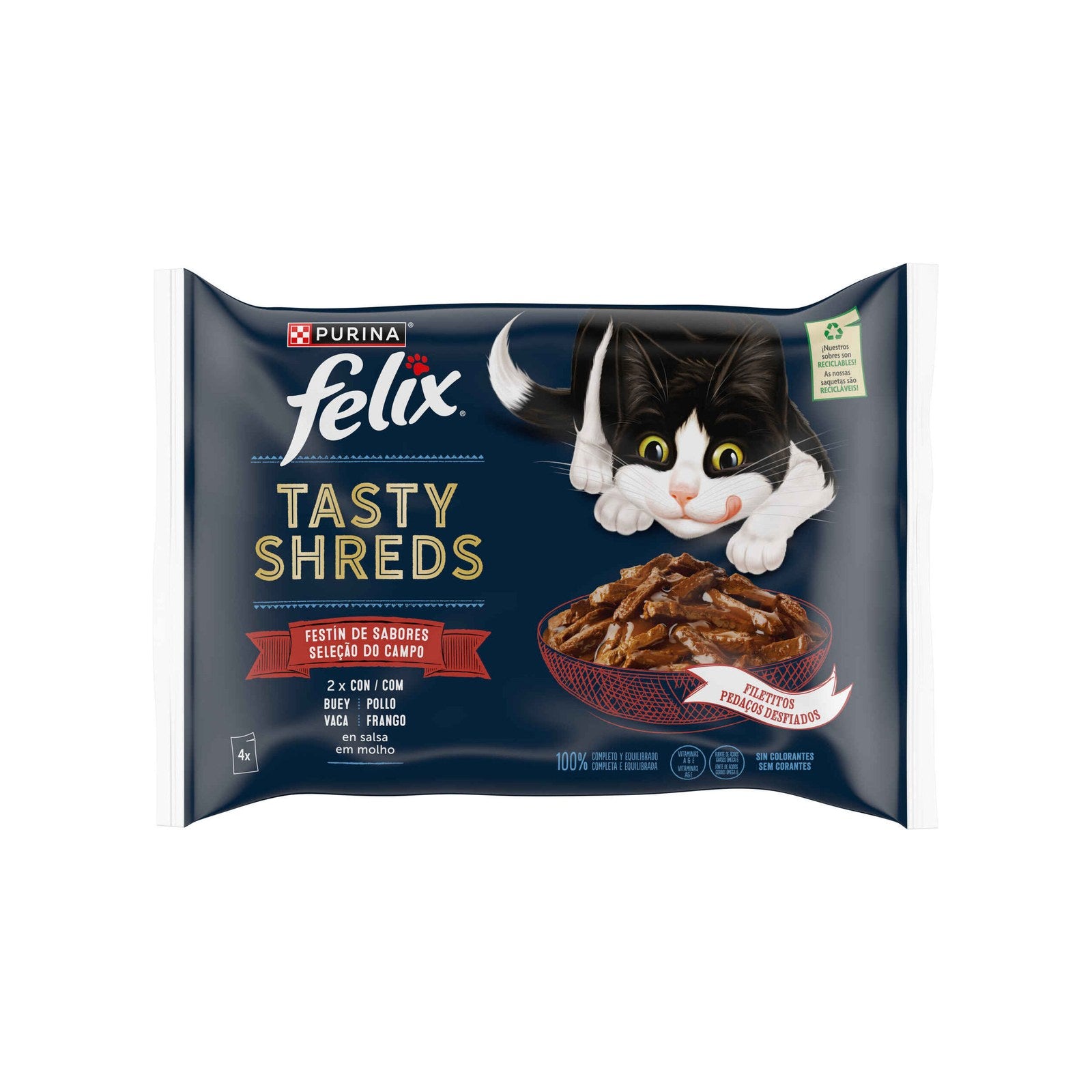 Comida Húmida para Gato Felix Tasty Shreds Seleção do Campo 320 g 4x80 g