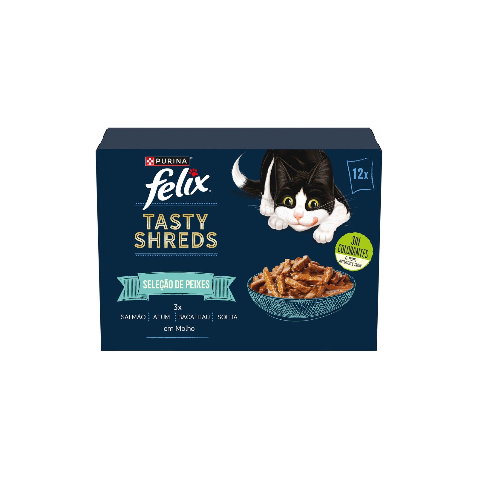 Purina Felix Tasty Shreds Seleção Peixes para Gato, 12x80g