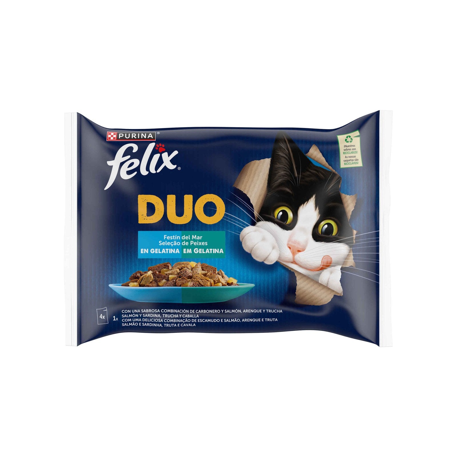Comida Húmida Gato Purina Felix Duo Seleção Peixe 4x85 g