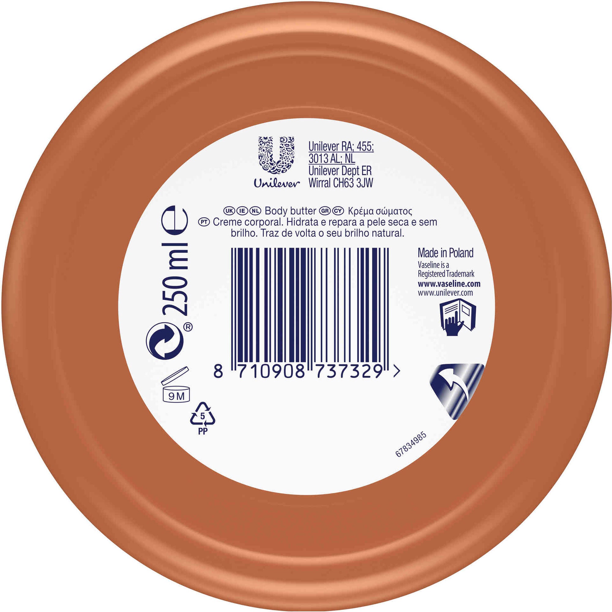 Creme Corporal Vaseline Cocoa Radiant Manteiga de Cacau 247 g 250 ml