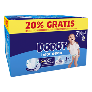 Dodot Bebé Seco Fraldas Box XXL T7 mais de 15 kg 129 un