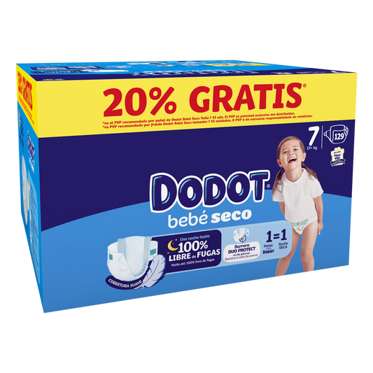 Dodot Bebé Seco Fraldas Box XXL T7 mais de 15 kg 129 un