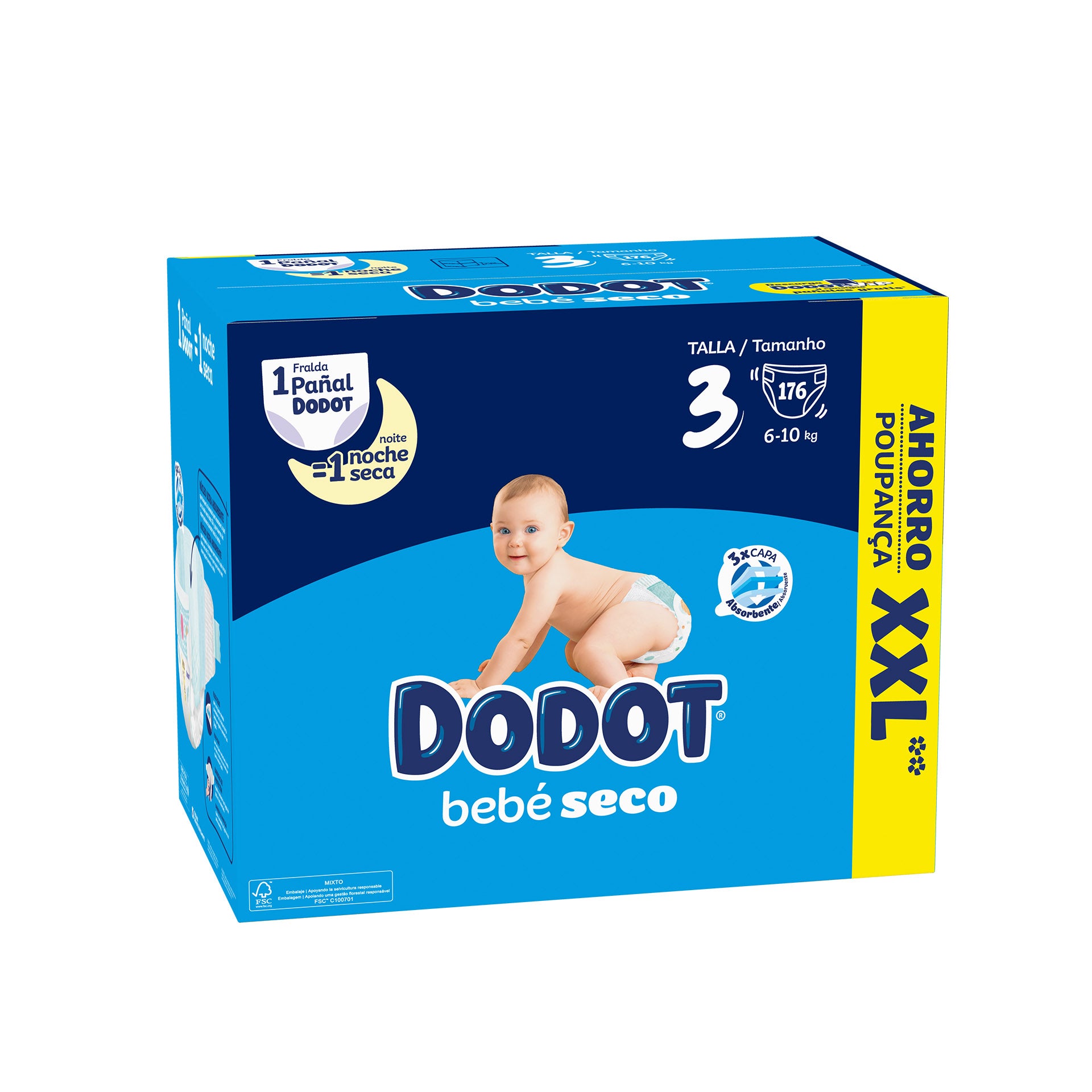 Dodot Baby Caja Pañales Secos XXL T3 (6-10 kg) 176 un
