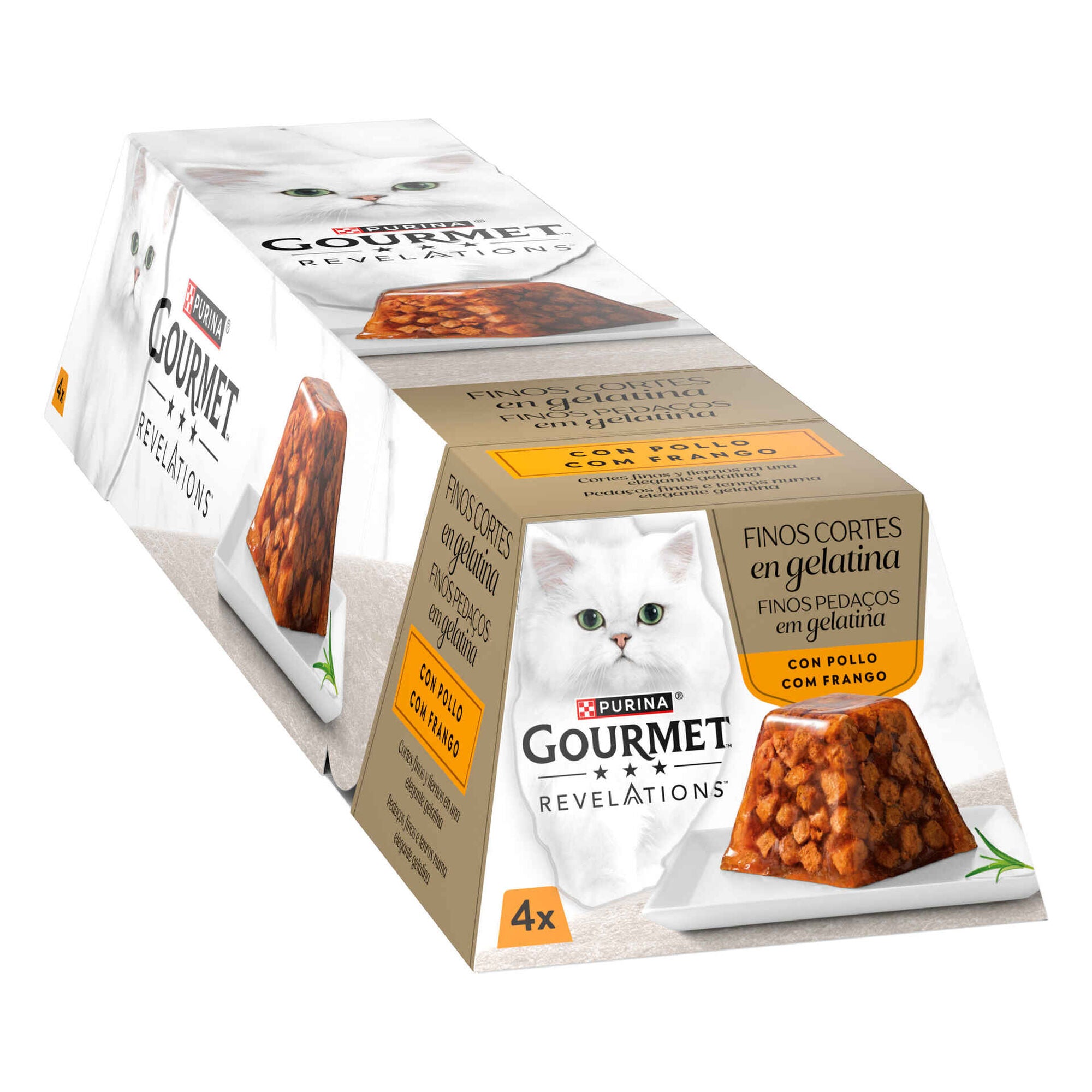Purina Gourmet Revelations Comida Húmida Gato Adulto Frango, 4 porções 4x57 g