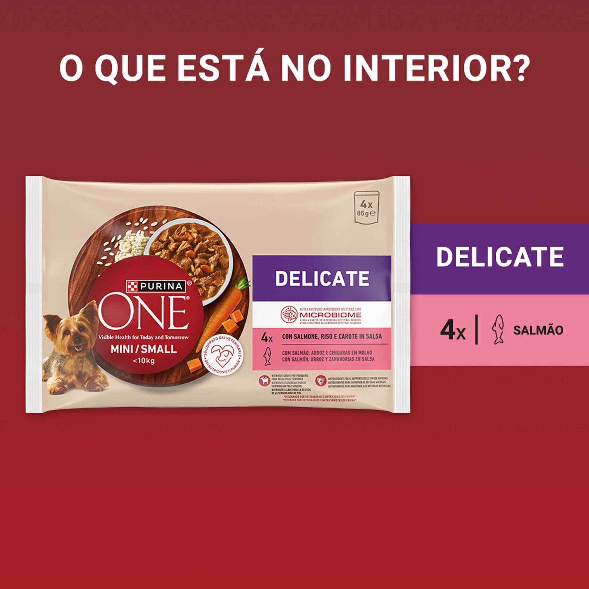 Purina One Mini Delicate Salmão para Cão Adulto 4x85 g