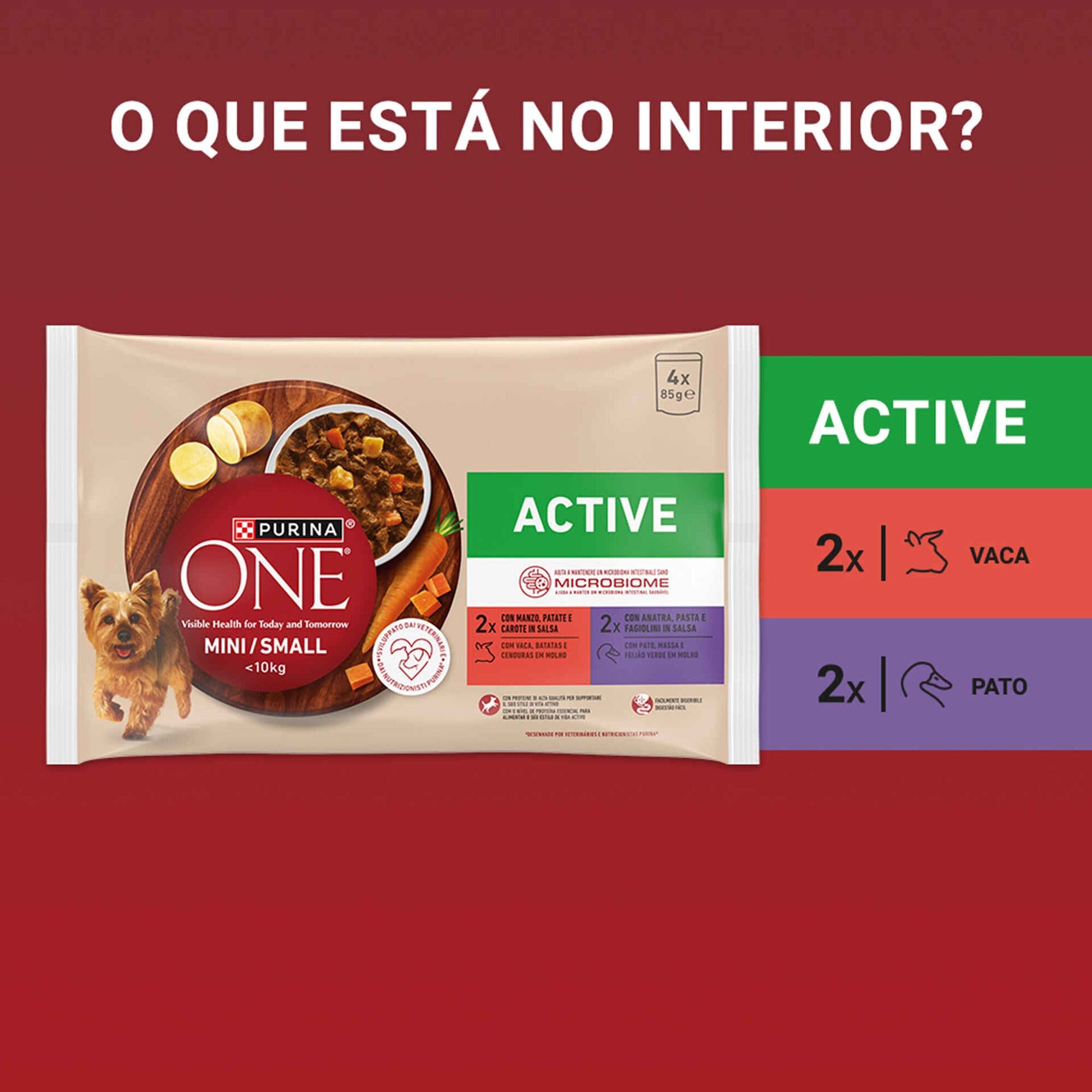 Purina One Mini Active Vaca para Cão Adulto 4x85 g