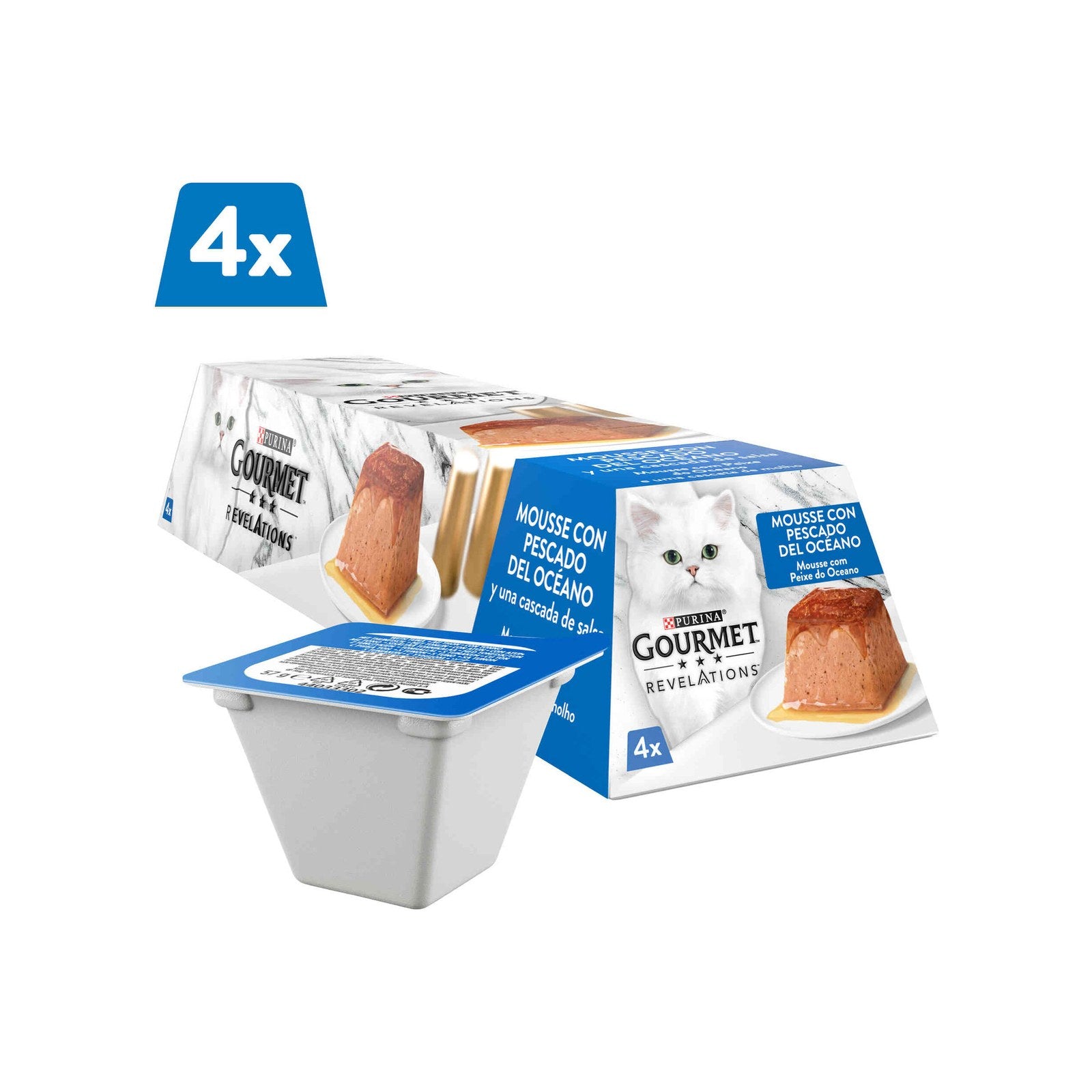 Purina Gourmet Revelations Mousse Peixe do Oceano Gato Adulto, 4 porções 4x57 g