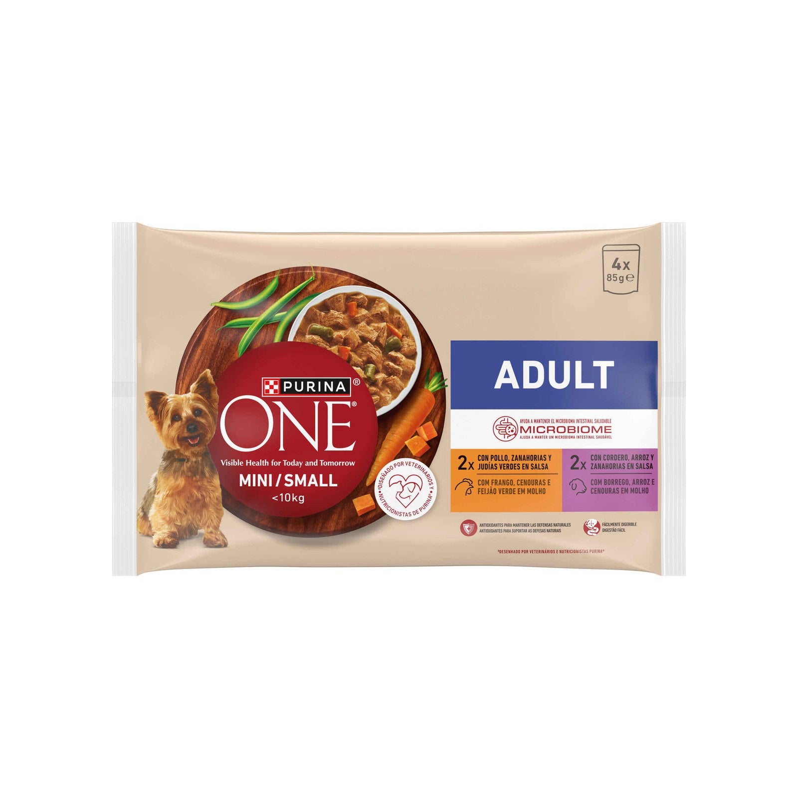 Purina One Mini Comida Húmida para Cão Adulto Sabor Vaca 4x85 g