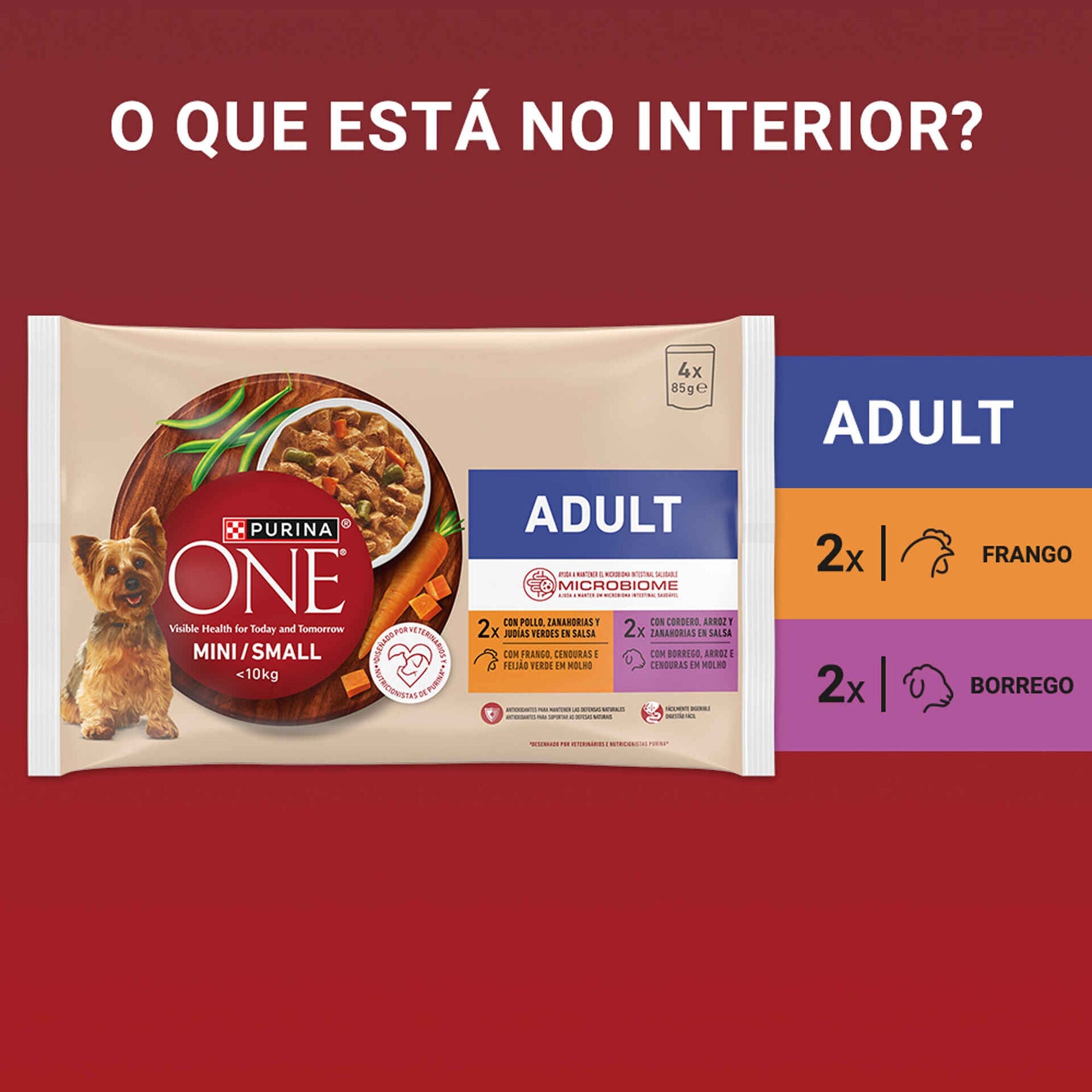 Purina One Mini Comida Húmida para Cão Adulto Sabor Vaca 4x85 g