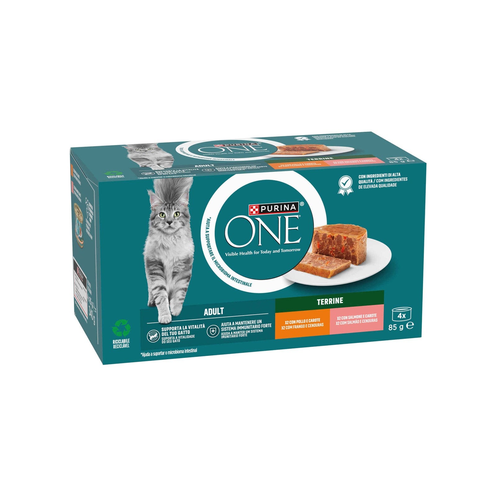 Purina One Terrine para Gato Adulto Frango e Cenouras 4x85 g