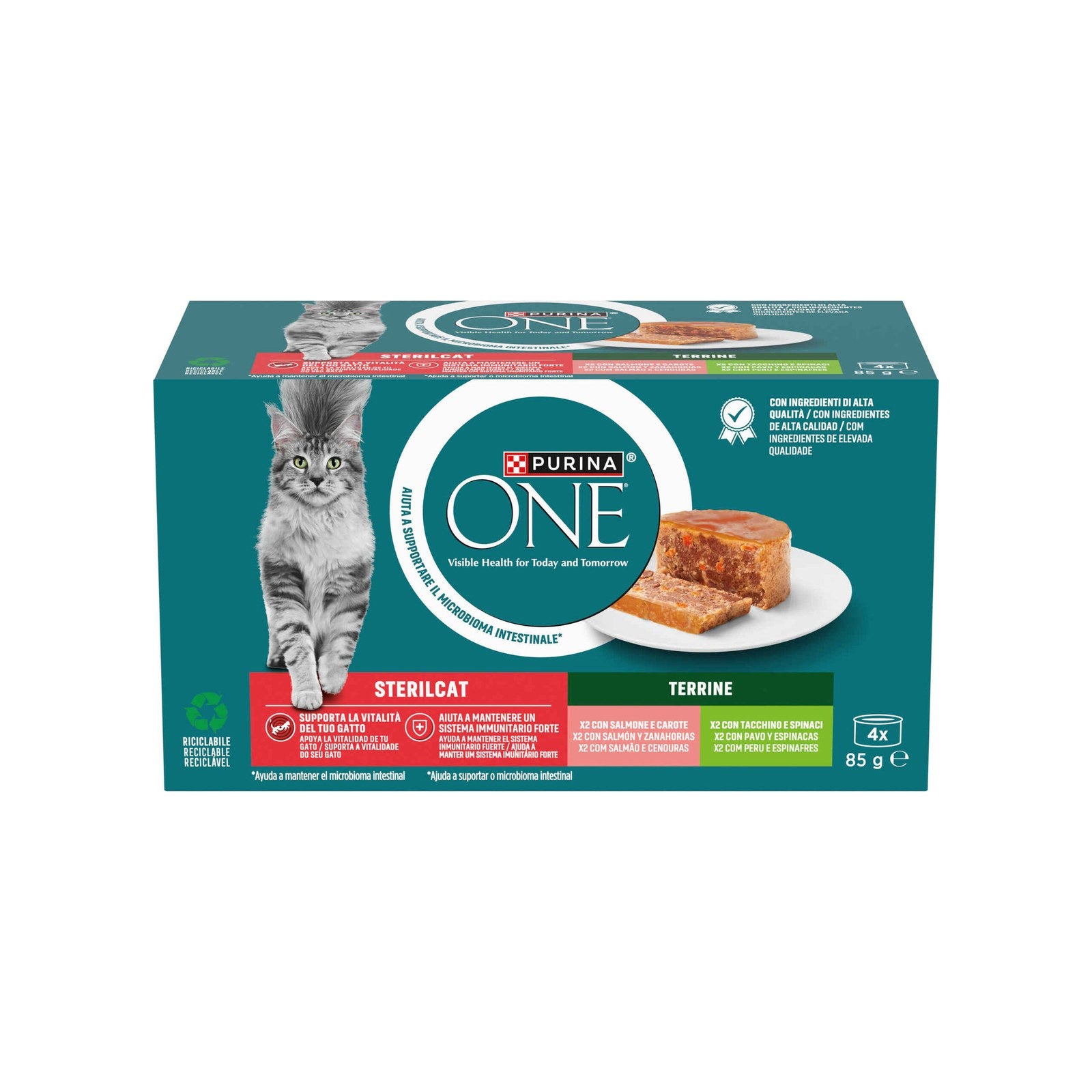 Purina One Terrine Salmão e Cenouras para Gato Adulto Esterilizado 4x85 g
