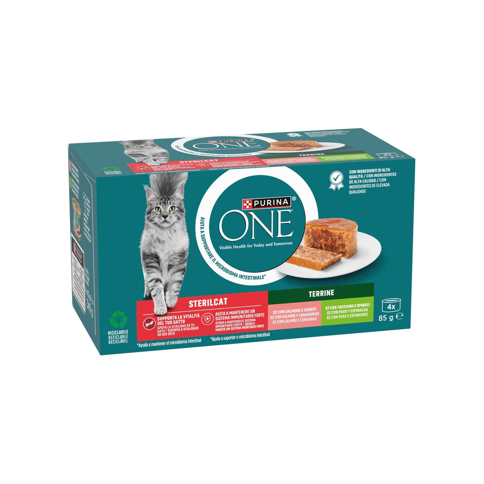 Purina One Terrine Salmão e Cenouras para Gato Adulto Esterilizado 4x85 g