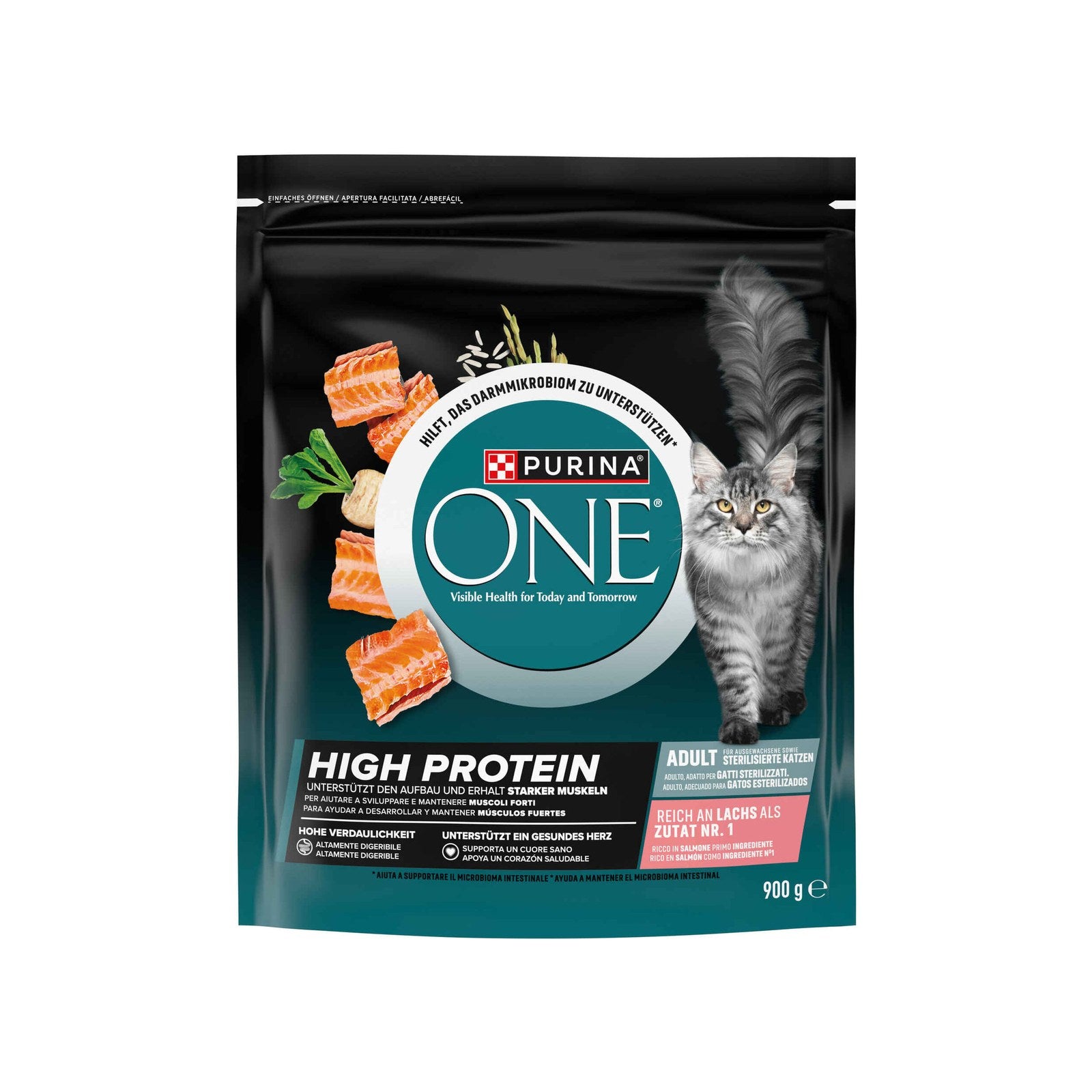 Ração Purina One High Protein para Gato Adulto com Salmão 900 g