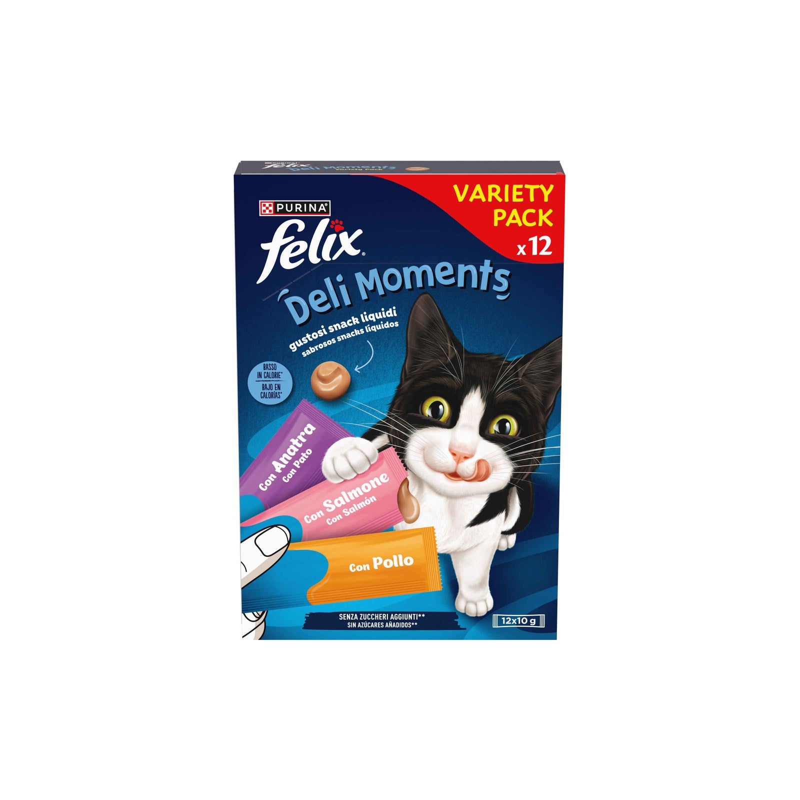 Snack Líquido Purina Felix Deli Moments Frango, Salmão e Pato 3x10 g 12x10 g