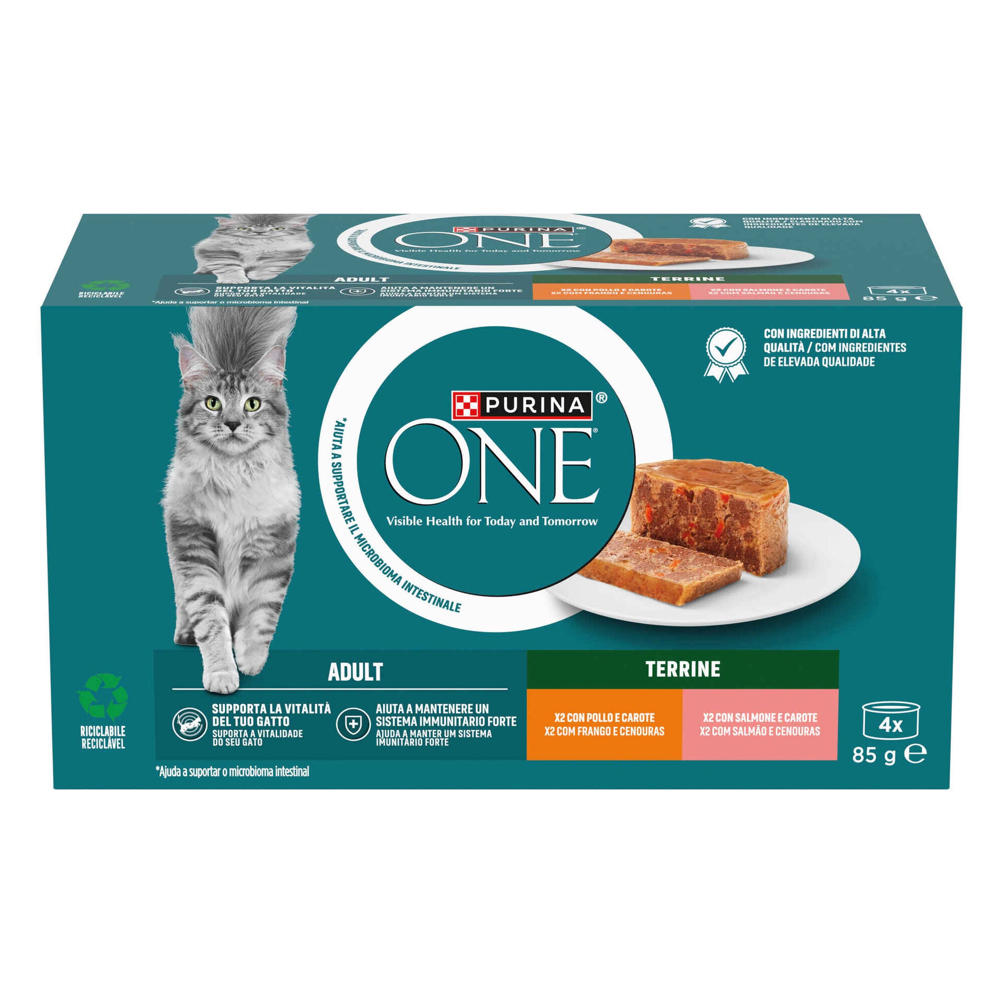 Purina One Terrine para Gato Adulto Frango e Cenouras 4x85 g