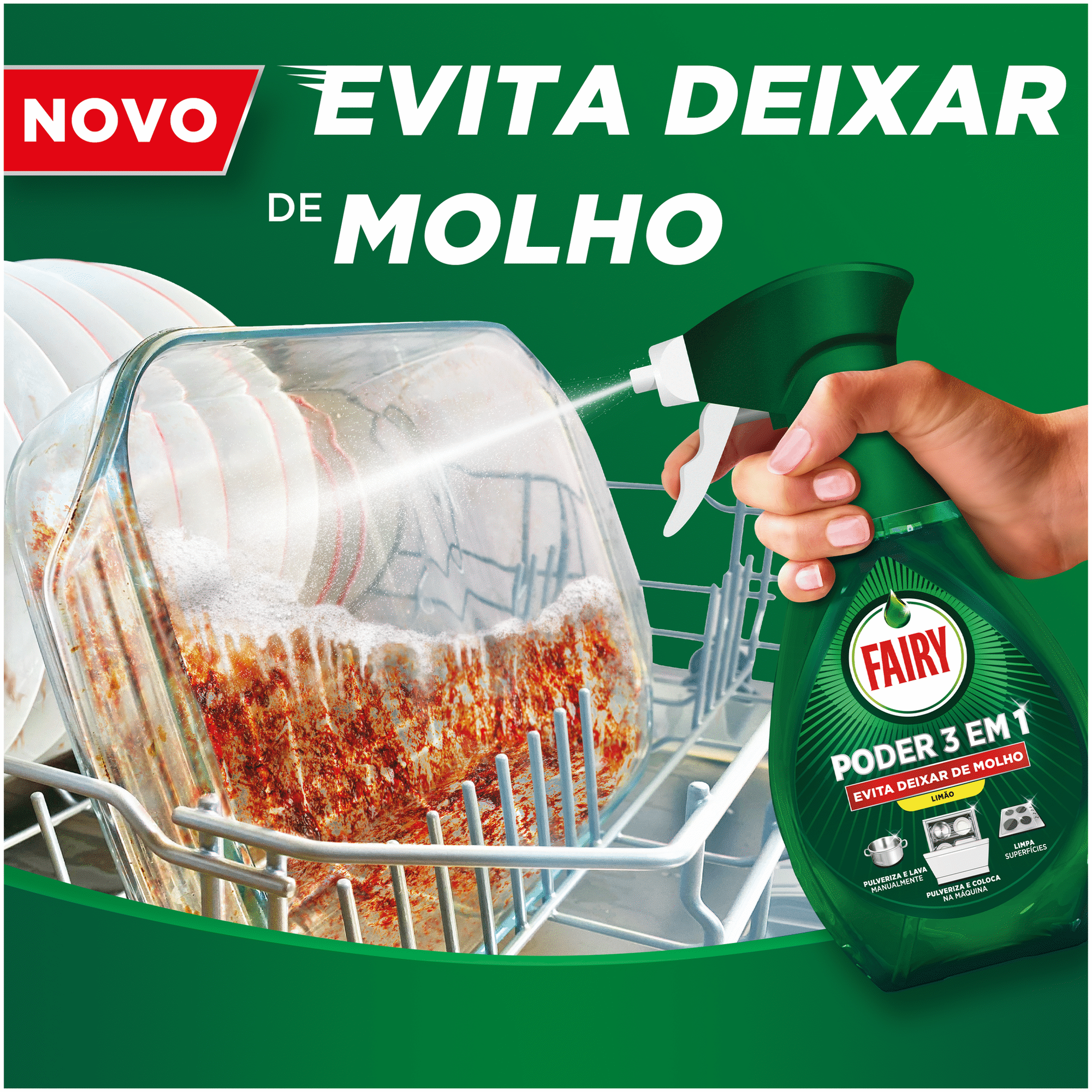 Fairy Spray Poder 3 em 1 Limão para Loiça e Cozinha, 500 mL