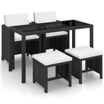 HKH 5 Pcs Conjunto Jantar Exterior com Almofadões Vime Pe - Preto