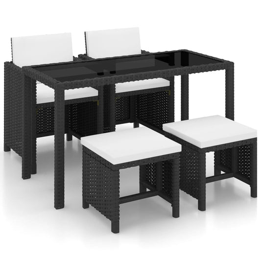 HKH 5 Pcs Conjunto Jantar Exterior com Almofadões Vime Pe - Preto