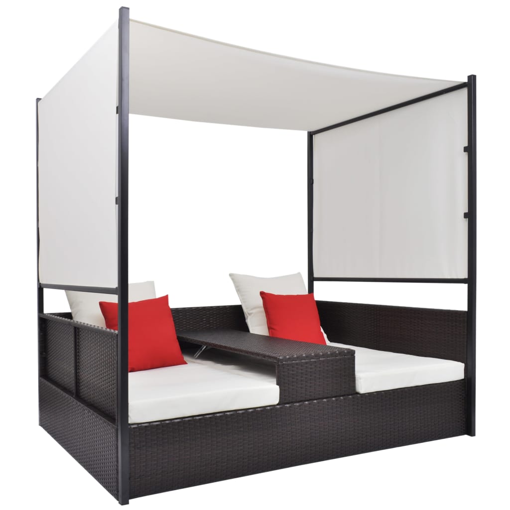 HKH Tumbona De Jardín Con Toldo 190x130 Cm Ratán Pe Marrón - Marrón
