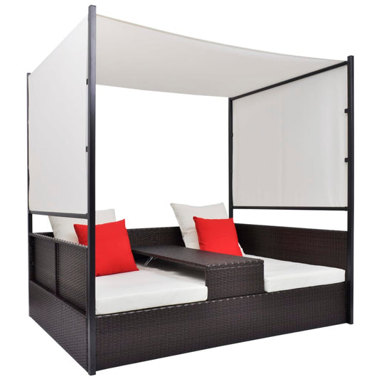 HKH Espreguiçadeira De Jardim Com Toldo 190x130 Cm Vime Pe Castanho - Marrom