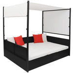 HKH Espreguiçadeira De Jardim Com Toldo 190x130 Cm Vime Pe - Preto