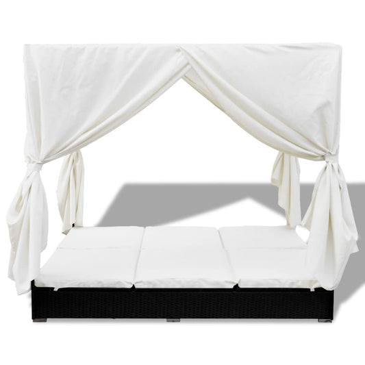 HKH Espreguiçadeira De Exterior Com Cortinas Vime Pe - Preto