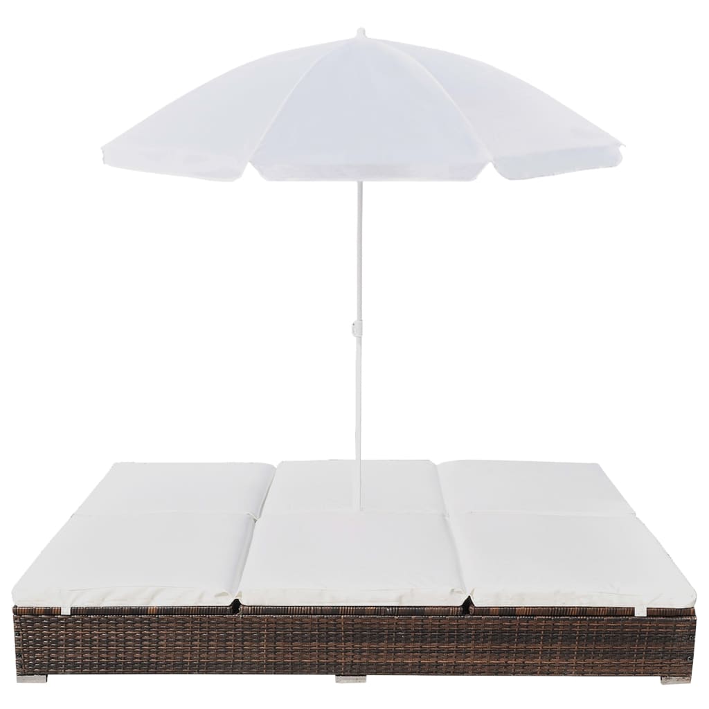 HKH Tumbona de exterior con parasol de ratán PE marrón - Marrón