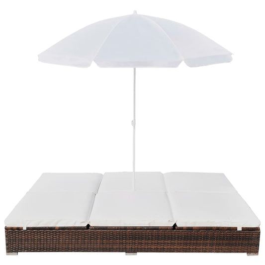 HKH Espreguiçadeira De Exterior Com Guarda-sol Vime Pe Castanho - Marrom