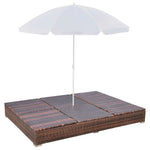 HKH Espreguiçadeira De Exterior Com Guarda-sol Vime Pe Castanho - Marrom