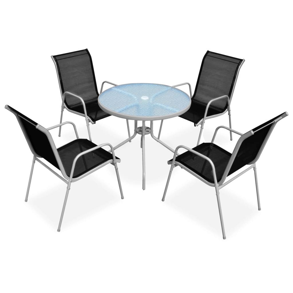 HKH Juego de Comedor para Jardín 5 Pcs 80x71 Cm Acero Negro/gris - Cemento