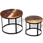 HKH Conjunto de 2 Conjunto Mesa Centro Redonda em Madeira Reciclada 40cm/50cm