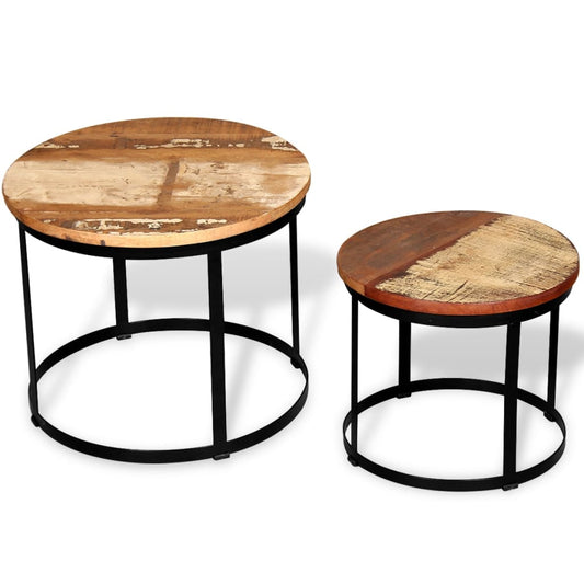 HKH Conjunto de 2 Conjunto Mesa Centro Redonda em Madeira Reciclada 40cm/50cm