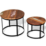 HKH Conjunto de 2 Conjunto Mesa Centro Redonda em Madeira Reciclada 40cm/50cm