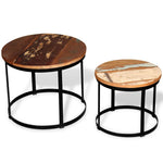 HKH Conjunto de 2 Conjunto Mesa Centro Redonda em Madeira Reciclada 40cm/50cm