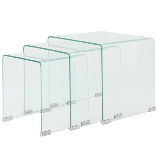 HKH Conjunto de 3 Mesas de Encastrar Transparente em Vidro Temperado