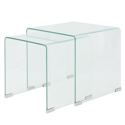 HKH Conjunto de 2 Conjunto Mesas de Encastrar Temperado Transparente em Vidro