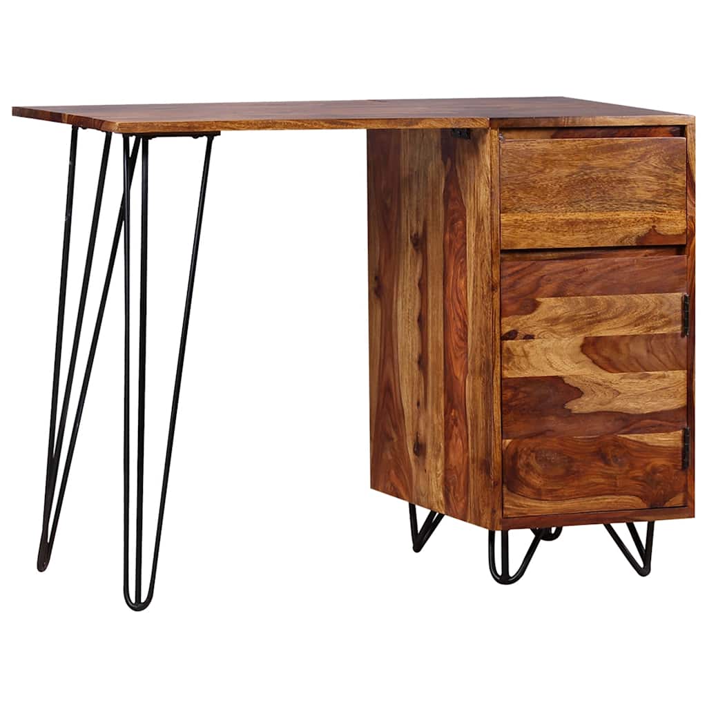 Mesa de escritorio HKH con 1 cajón y 1 armario de madera de acacia maciza