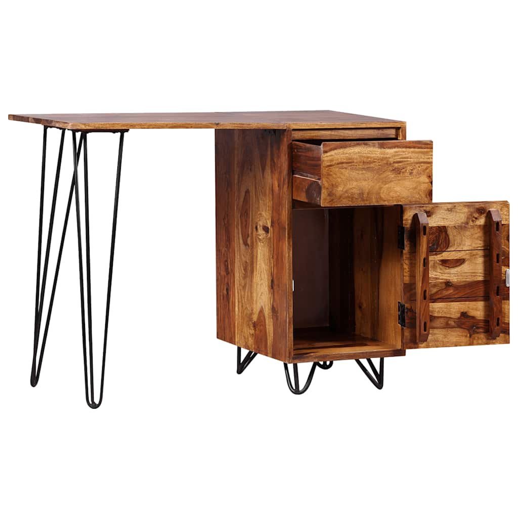 Mesa de escritorio HKH con 1 cajón y 1 armario de madera de acacia maciza