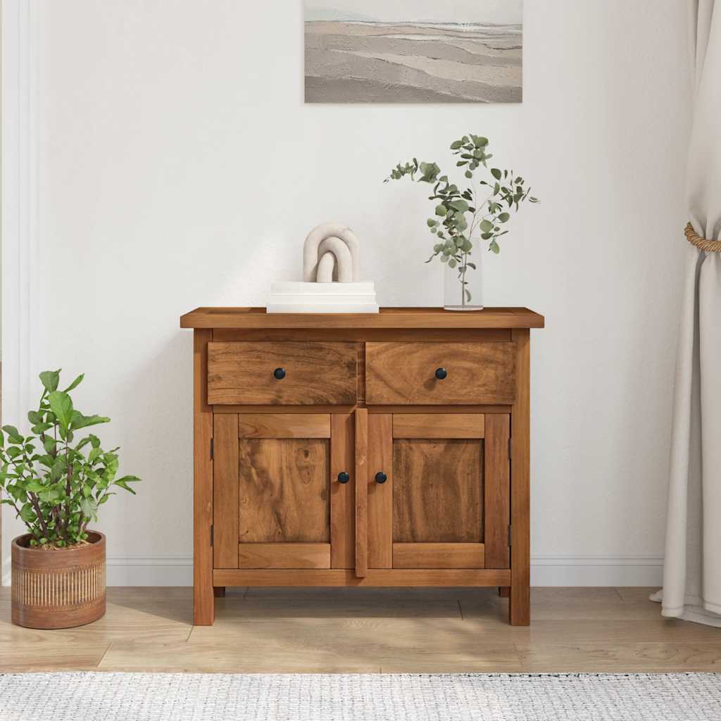 HKH Aparador rústico de madera de caoba maciza y latón con 2 puertas y 2 cajones 75 x 30 x 65 cm