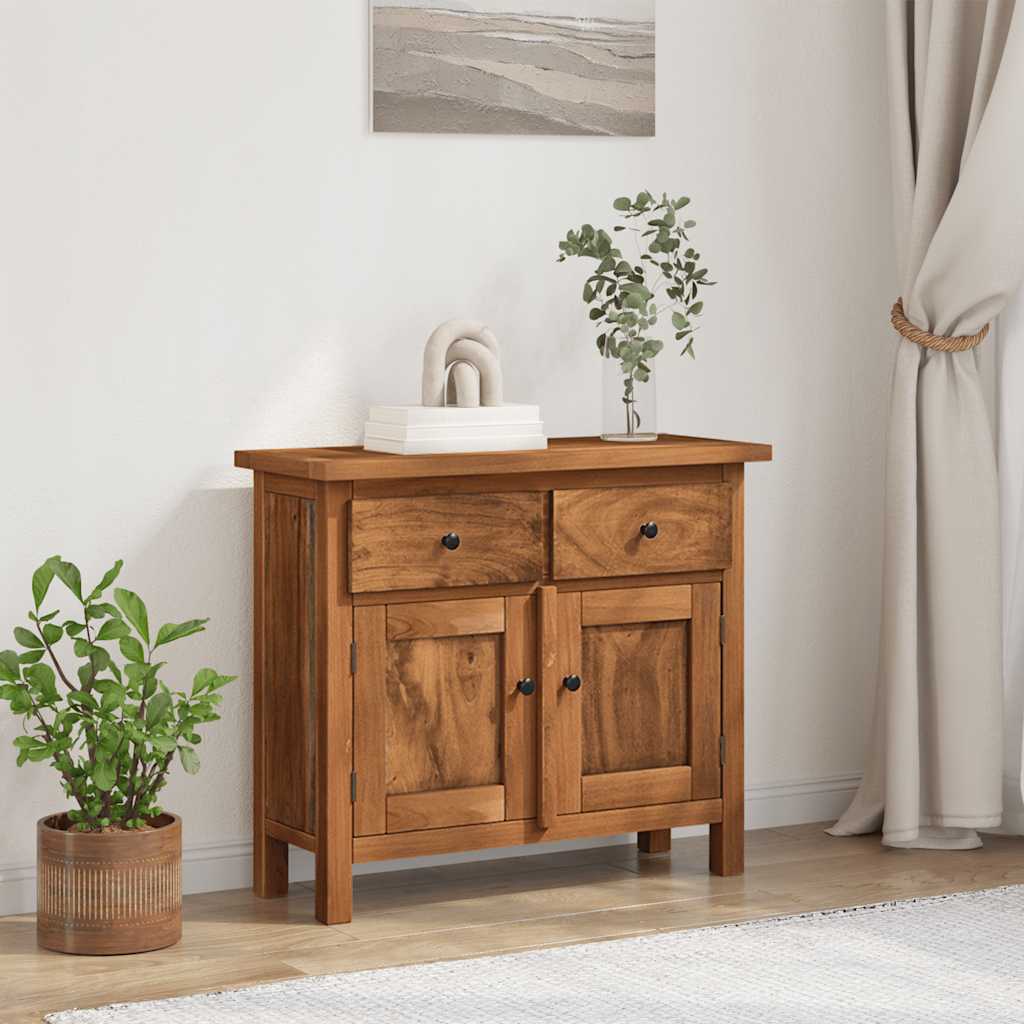 HKH Aparador rústico de madera de caoba maciza y latón con 2 puertas y 2 cajones 75 x 30 x 65 cm