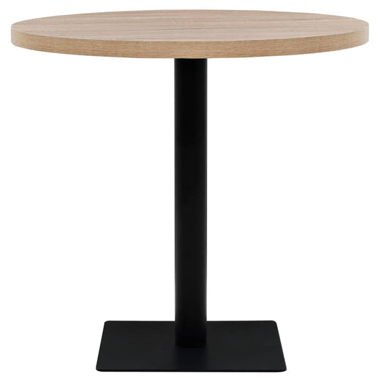 HKH Mesa de bar redonda de MDF color roble con patas de acero