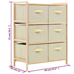 HKH Estantería de Almacenamiento con 6 Cestas de Tela de Madera de Cedro - Beige