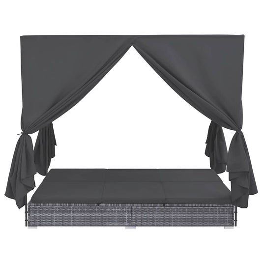 HKH Espreguiçadeira De Exterior Com Cortinas Em Vime Pe Cinzento - Cinzeto