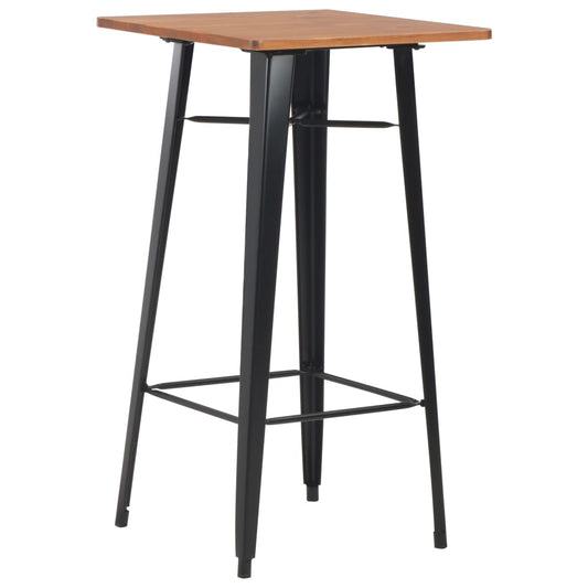 HKH Mesa de Bar Pino Macizo y Acero Negro